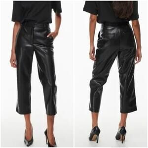 ARITZIA BABATON Command Cropped Vegan Leather Black Trouser Pants Size 4